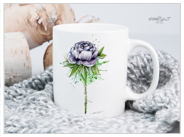 Kaffeetasse - Pfingstrose Blumenmotiv
