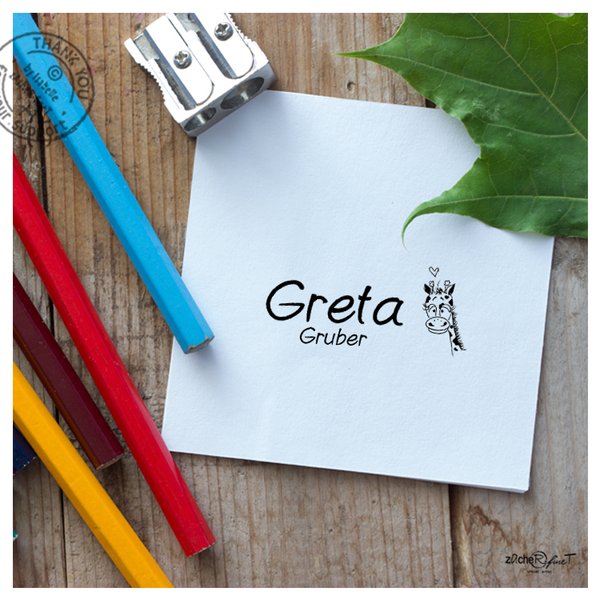 Individueller Namensstempel GIRAFFE, Kinderstempel personalisiert, Geschenk für kleine Tierfreunde