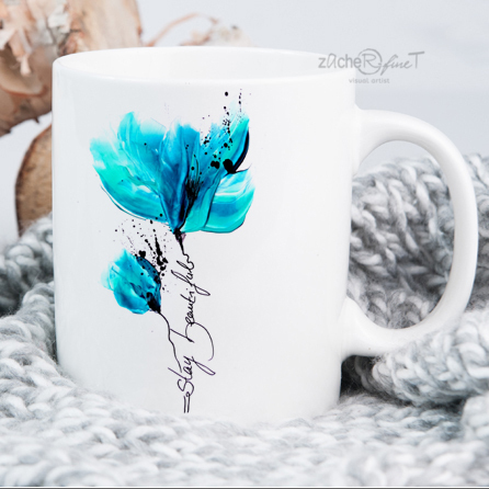 Kaffeetasse - Blumenmotiv in Blau