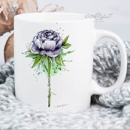 Kaffeetasse - Pfingstrose Blumenmotiv