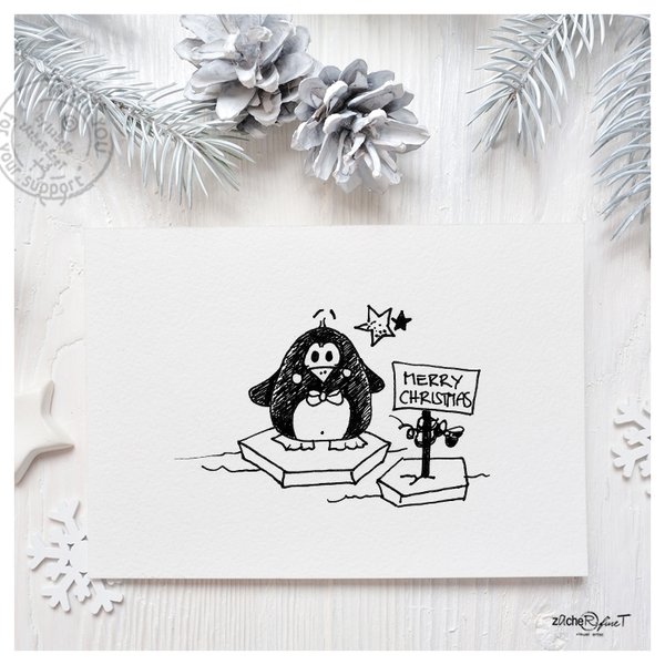 Weihnachtsstempel - MERRY CHRISTMAS mit Pinguin