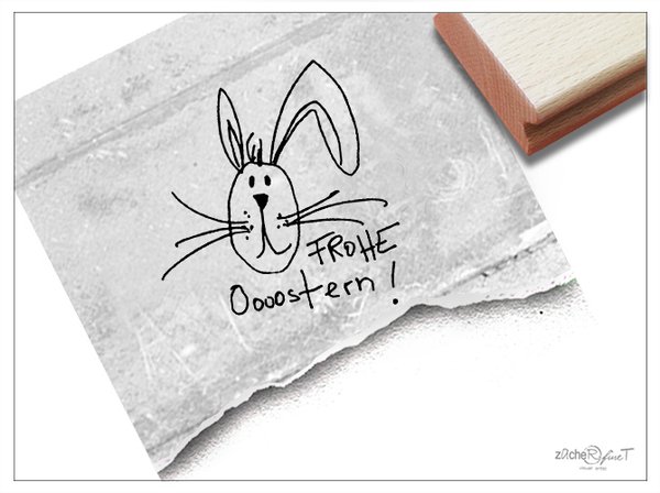 Osterstempel - FROHE OSTERN handschriftlich mit Hase