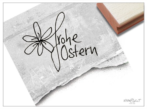 Osterstempel Textstempel - FROHE OSTERN mit Blume
