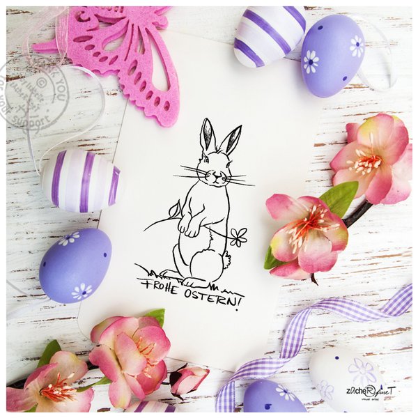 Osterstempel Textstempel - FROHE OSTERN! mit Osterhase