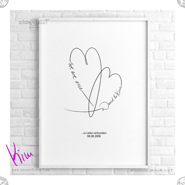 Individueller Kunstdruck mit Herz für Paare - by Kim Zarwell