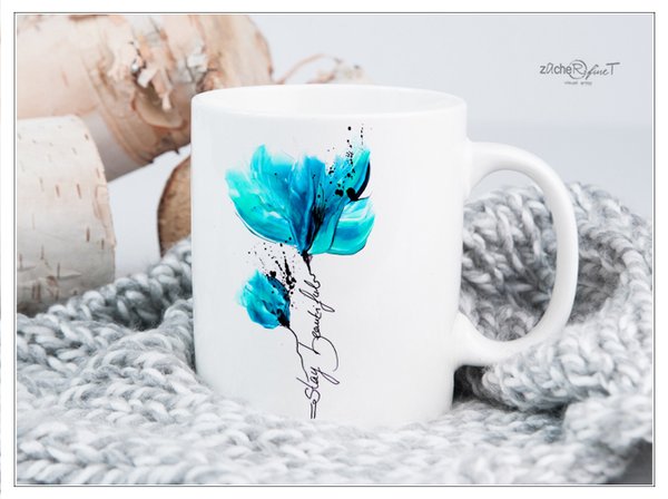 Kaffeetasse - Blumenmotiv in Blau