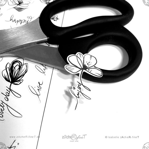 Sticker DOODLEFLOWERS - Blumen  Schwarz Weiß Aufkleber