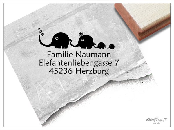 Adressstempel personalisiert, Elefanten, Familienstempel, individuelles Geschenk