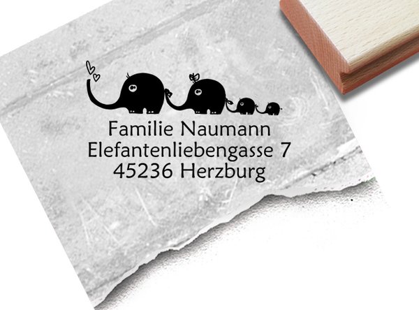 Adressstempel personalisiert, Elefanten, Familienstempel, individuelles Geschenk
