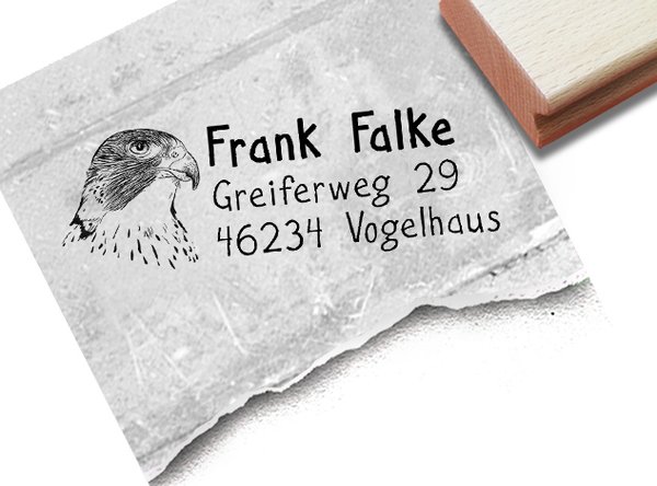 Adressstempel personalisiert mit Falke, für Kinder und Erwachsene, individuelles Geschenk