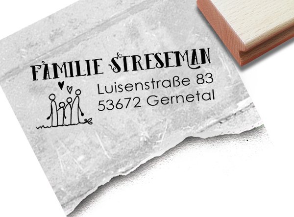 Adressstempel personalisiert, STRICHMÄNNCHEN II, Familienstempel, individuelles Geschenk